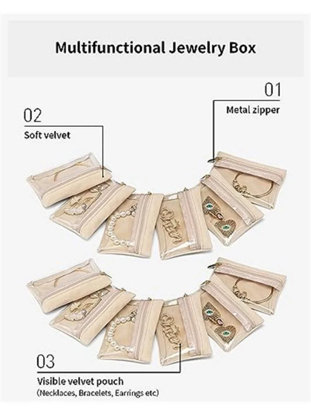 Travel Jewelry Pouch, 12pcs Clear Velvet Zipper Bag | Guards Daily Favorites
